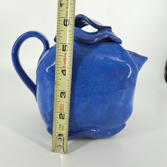 Hand Painted Pottery Teapot Tea Coffee Pot Carafe Lid Blue Stone Ware 9" - Picture 11 of 13